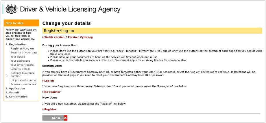 changing details on the licence
